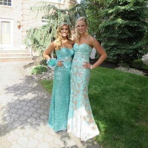 Tiffany blue beaded prom dress